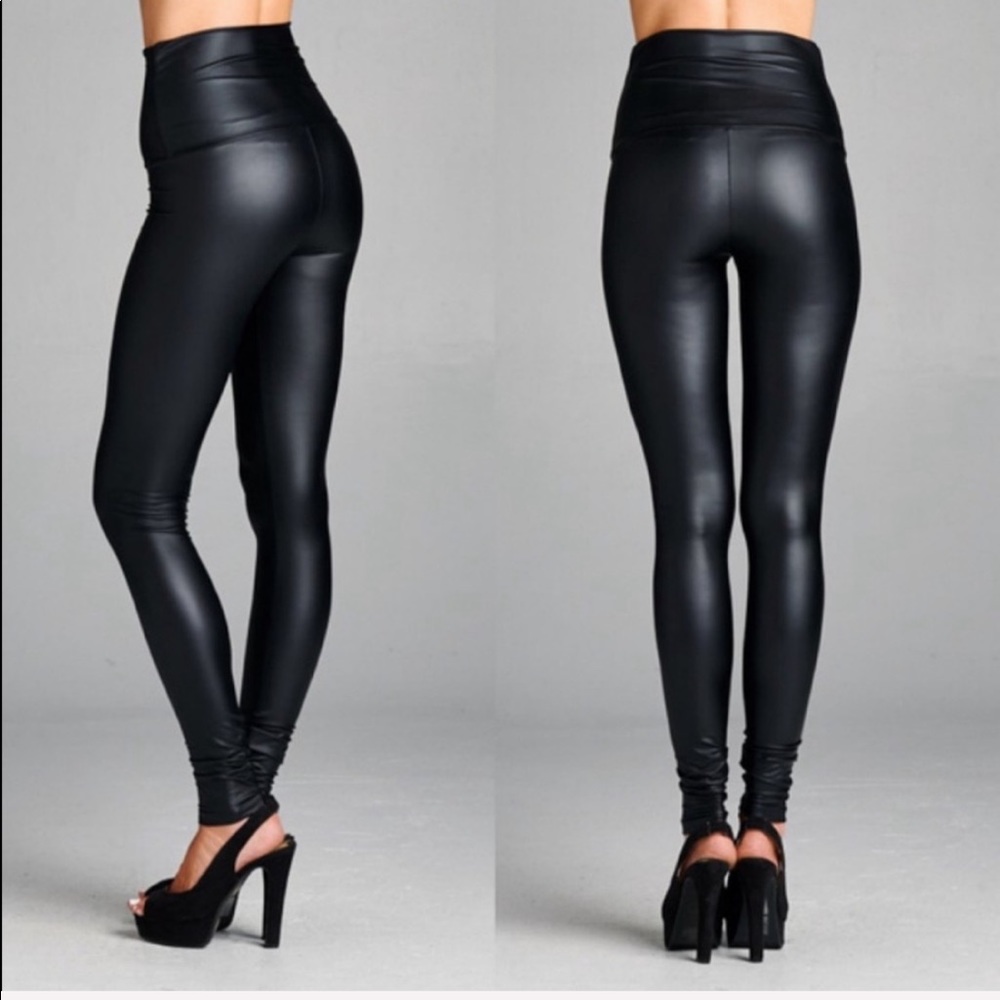 Faux Leather Black Full Length Leggings NWT - Picture 7 of 7